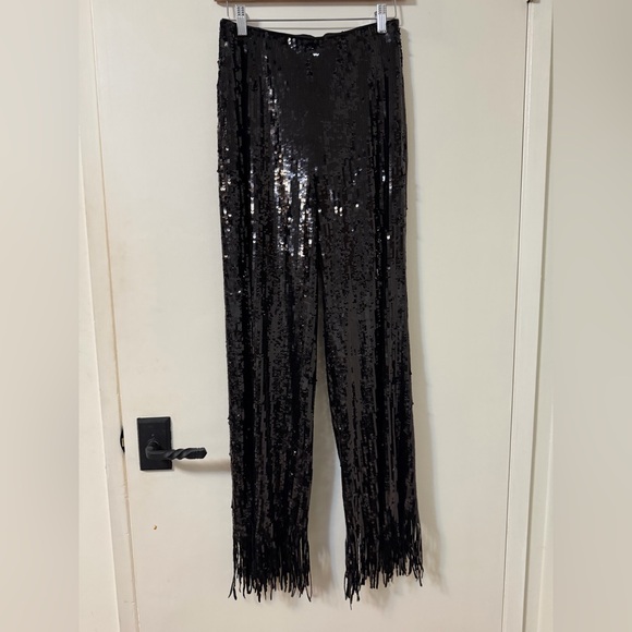 H&M | Black Sequin BLING Fringe Pants Pull-On Elastic Waist - Picture 6 of 11